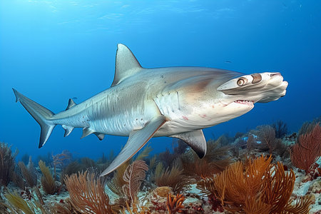 Picture shows a Caribbean reef shark at the bottom of the ocean.の写真素材