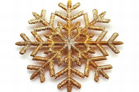 Golden snowflake on a white background. 3d rendering, 3d illustration.の写真素材