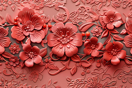 3d illustration of red paper flowers background for Happy Women's Day