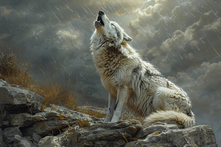 howling wolf in the rain