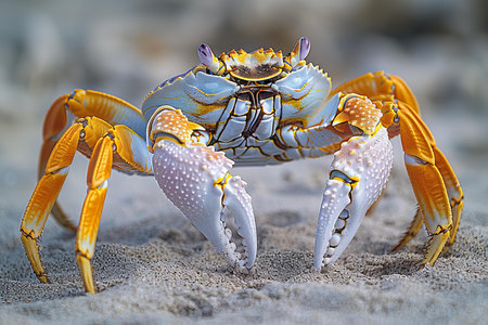 3d rendering of a blue crab on the sand in the ocean