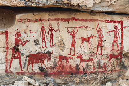 Ancient hieroglyphs on the walls of a cityの写真素材