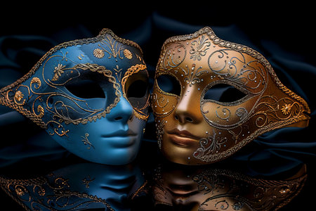 Venetian carnival masks on a black background. 3d renderingの写真素材