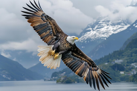 Bald Eagle (Haliaeetus leucocephalus) in flight.の写真素材