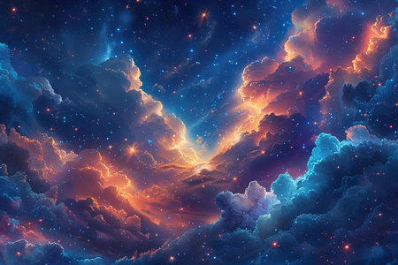 Night sky with clouds and stars. Colorful abstract background. 3D rendering