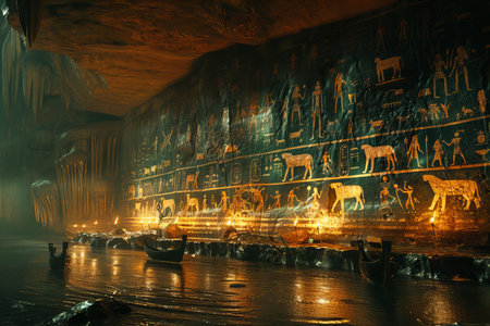 Ancient egyptian hieroglyphs on the wall of the temple