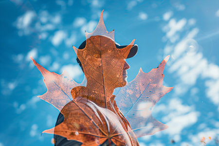 Portrait of a young man with a maple leaf in his hands