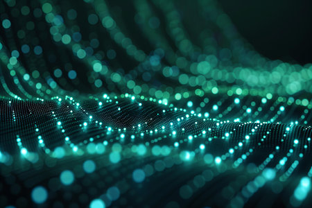 3d rendering of abstract digital wave particles with depth of field and bokeh effect