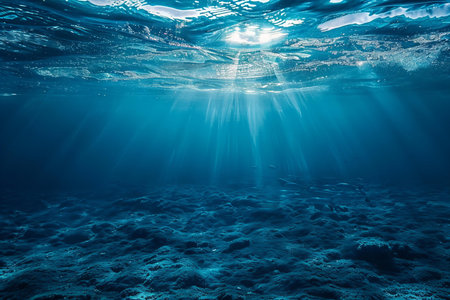 Underwater view with sunbeamsの写真素材