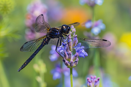 Blue dragonfly (Sympetrum vulgare) on lavender flowers