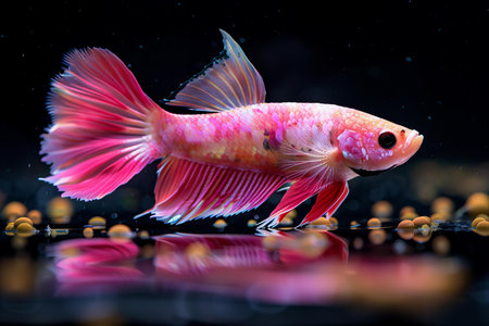 Capture the moving moment of red siamese fighting fish isolated on black background. Betta fish.