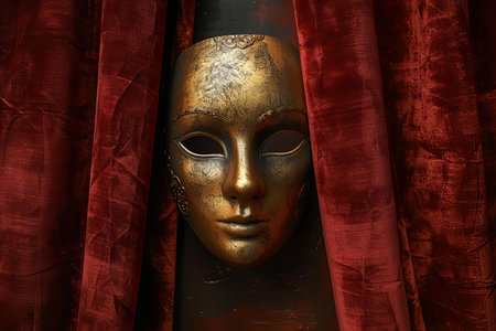Venetian mask on a red curtain. 3d illustration.の写真素材