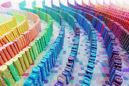 3d illustration of colorful cubes with words on them, over white background