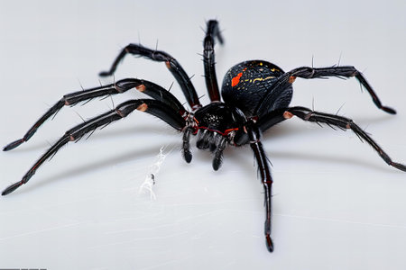 Image of black spider on white background. Animal.
