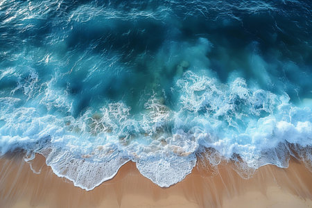 Aerial view of sea wave on sandy beach. Nature composition.