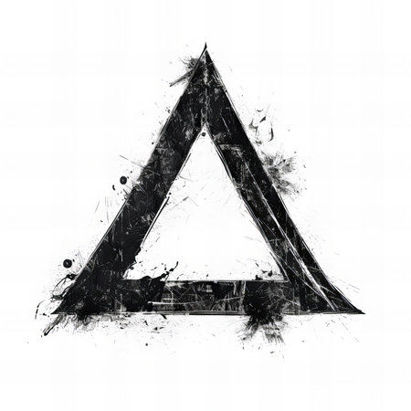 grunge triangle symbol on white background with some smooth lines in it