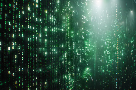 Green matrix digital background. Abstract cyberspace concept. 3D Rendering