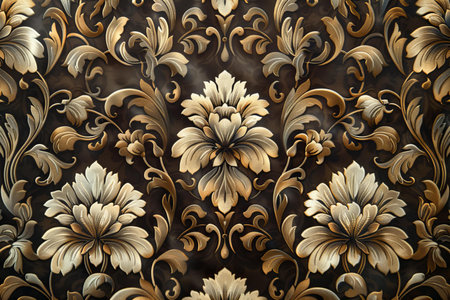3d illustration of gold floral ornament on brown background. Digital painting.