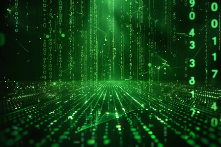 Abstract digital background with binary code, 3d render. Computer digital image.