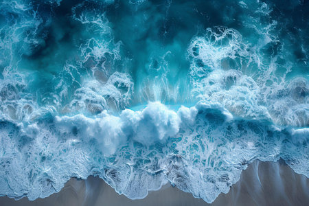 3d rendering of blue ocean waves with white foam on the beach
