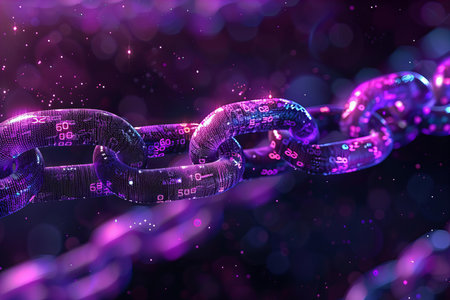3d rendering of chain links on a dark background with light effects