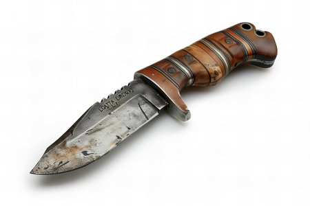 knife with a wooden handle on a white background, isolate