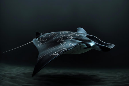 Manta ray in the ocean. 3d render on dark background