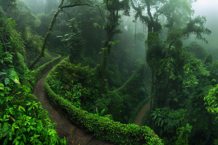 Hiking trail in deep tropical rainforest, Doi Inthanon National Park, Thailand