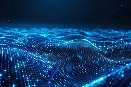 3D rendering of abstract digital wave with particles. Futuristic background.の写真素材