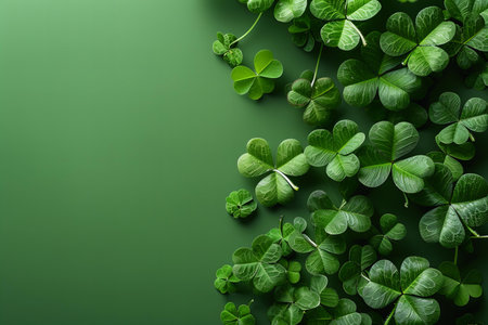 Green clover leaves on green background. St.Patrick's Day