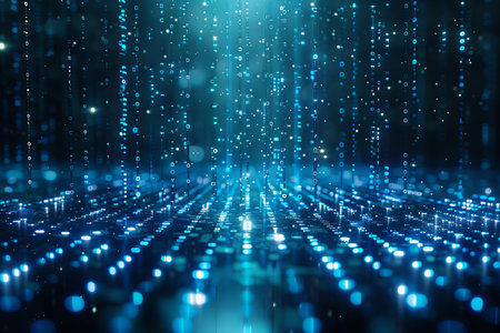 Abstract blue matrix digital background. Digital cyberspace concept. 3D Rendering