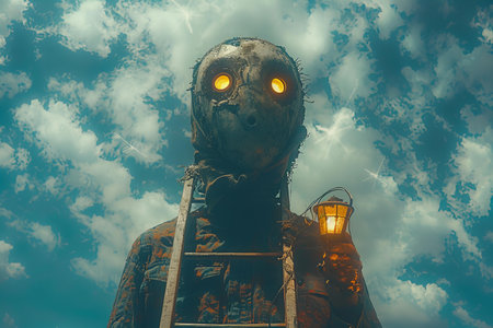 Fantasy alien man in the sky. 3d render illustration.