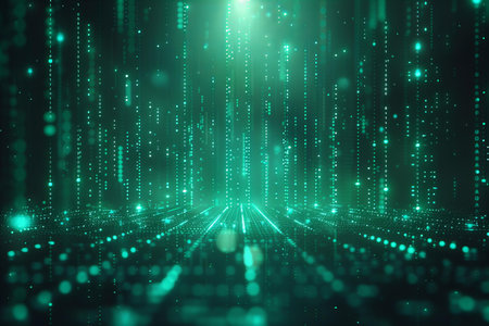 abstract green technology background with bokeh defocused lights and rays