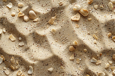 Seashells on the sand as a background, top view
