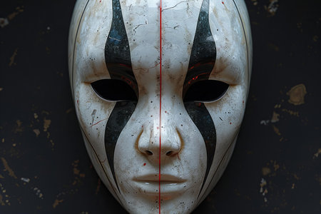 Black and white mask on a dark background. 3d illustration.の写真素材