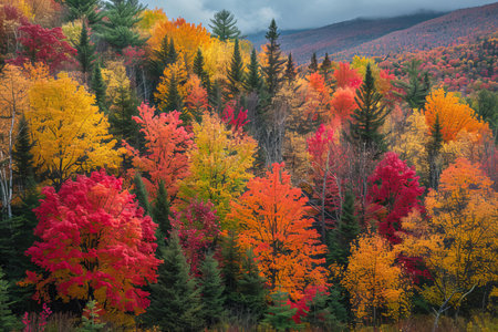 Colorful autumn forest in the mountains. Colorful trees in fall season.
