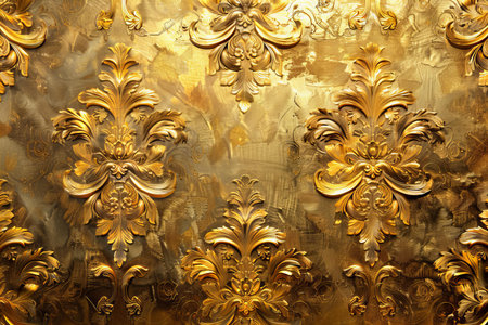 golden texture of decorative plaster ornaments on a wall background