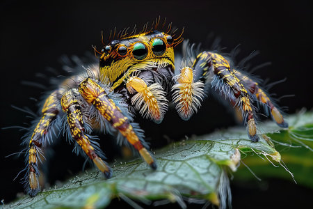 jumping spider close up in nature. super macro spider image.