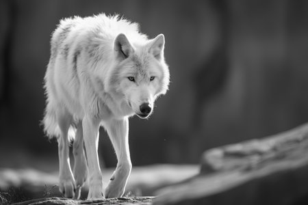 White wolf (Canis lupus) in the forest.