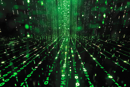 Green matrix background with binary code. 3d rendering toned imageの写真素材