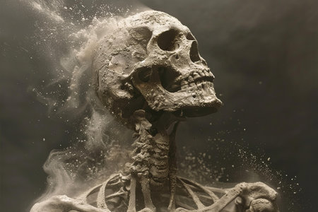 Human skeleton in the smoke. Halloween concept. 3D Rendering