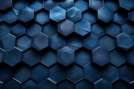 3d rendering of abstract metallic background with hexagons in blue color