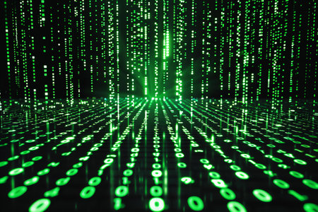 Binary code matrix digital background. Abstract cyberspace concept. 3D Rendering