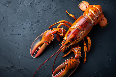 Lobster on black background, top view, copy space.の写真素材