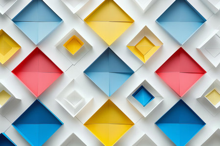3d rendering of abstract geometric shapes in white, blue and yellow colors