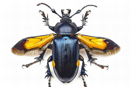 Black and yellow beetle isolated on white background. Close-up.