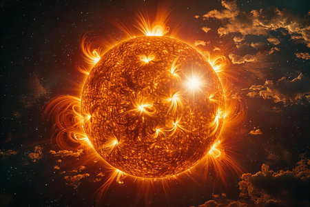 Fractal illustration of a planet in outer space with stars.