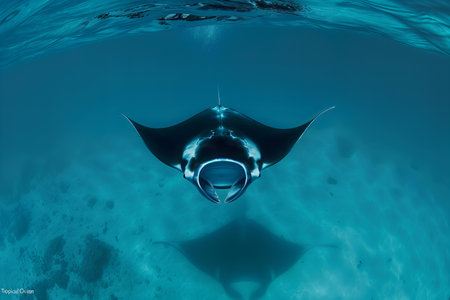 Manta ray in the ocean. Underwater view. 3d rendering.の写真素材