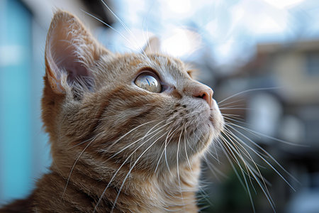 Portrait of a ginger cat with blue eyes, close-upの写真素材