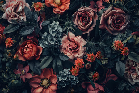 Beautiful flowers background, vintage toned image, retro tonedの写真素材